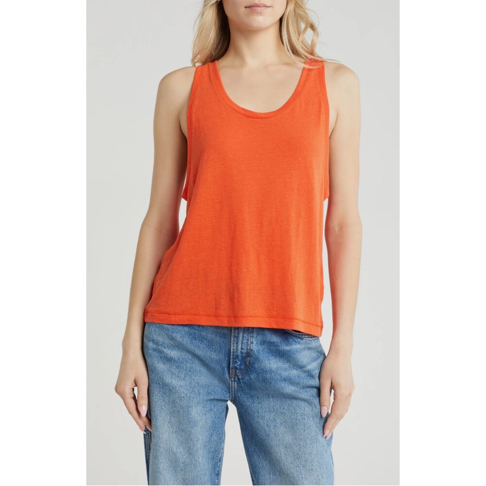New XS Madewell Linen Blend Tank in Brilliant Tangerine NWT